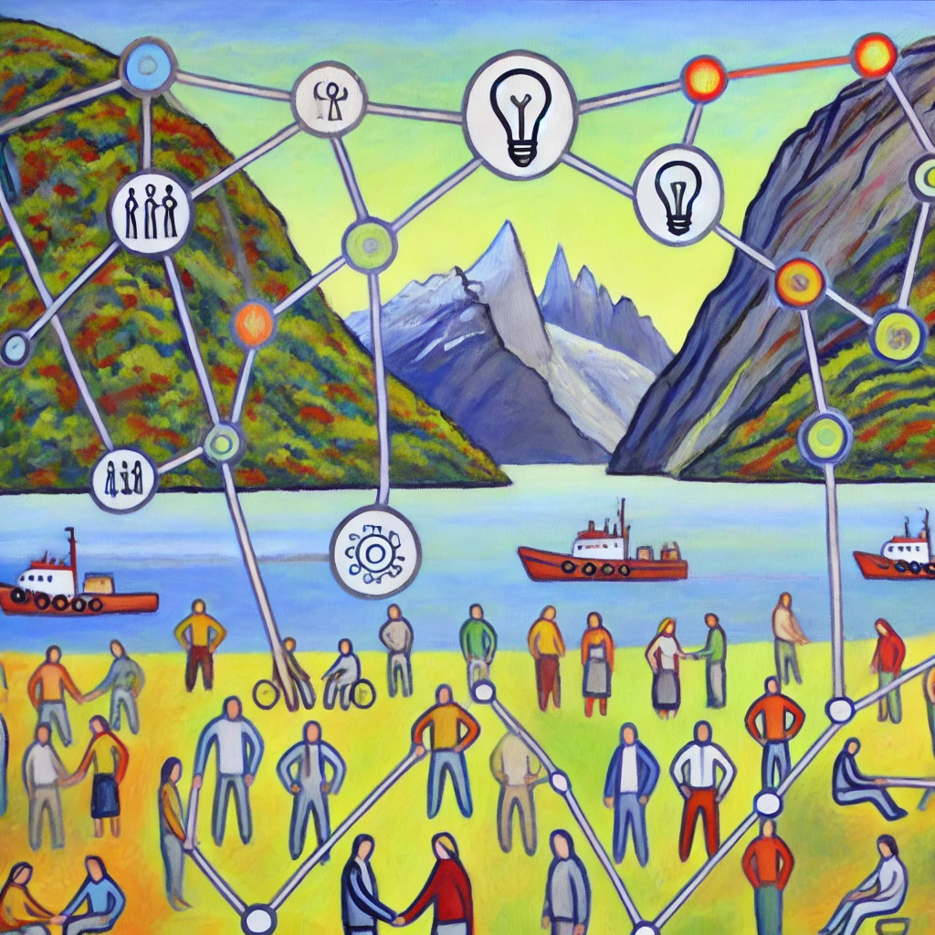 DALL·E 2024-07-19 18.45.36 - Oil painting featuring a mix of abstract and minimalist styles, focusing on themes of network generation, articulation, and entrepreneurship. The pain